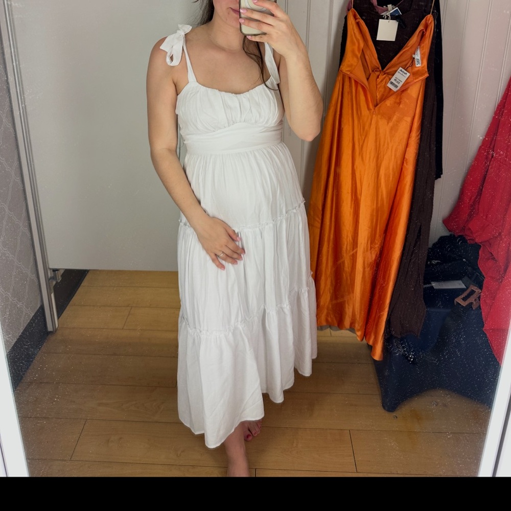 White midi Dress with ties on shoulder